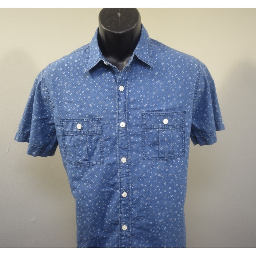 Wallace & Barns J.Crew Button Up Spotted Blue Short Sleeve Mens Size Medium